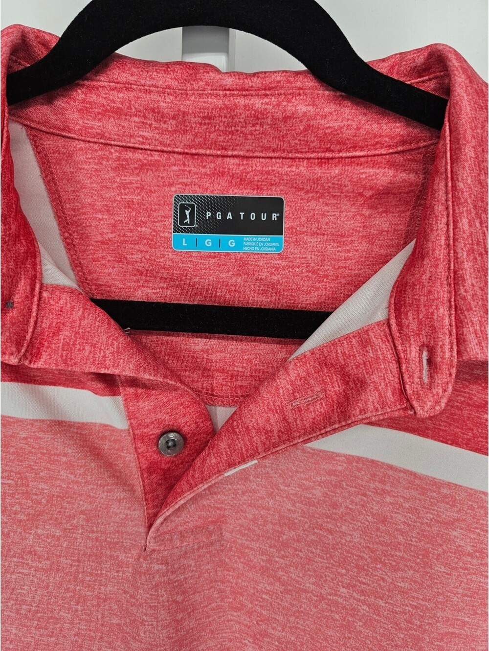 PGA Tour Men's Short Sleeve Pink Collared Button Casual Golf Polo Size L - Picture 2 of 4